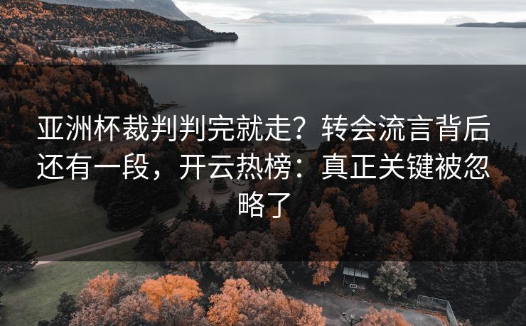 亚洲杯裁判判完就走？转会流言背后还有一段，开云热榜：真正关键被忽略了