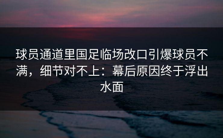 球员通道里国足临场改口引爆球员不满,细节对不上:幕后原因终于浮出水面 球员通道里国足临场改口引爆球员不满,细节对不上:幕后原因终于浮出水面
