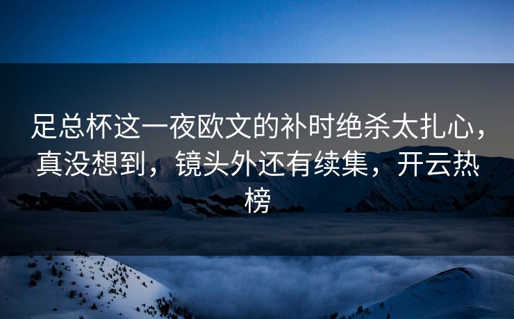 足总杯这一夜欧文的补时绝杀太扎心，真没想到，镜头外还有续集，开云热榜